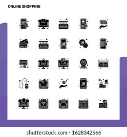 25 Online Shopping Icon set. Solid Glyph Icon Vector Illustration Template For Web and Mobile. Ideas for business company.