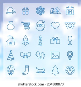 25 outline universal new year and christmas icons