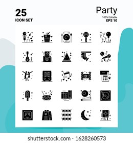 25 Party Icon Set. 100% Editable EPS 10 Files. Business Logo Concept Ideas Solid Glyph icon design