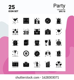 25 Party Icon Set. 100% Editable EPS 10 Files. Business Logo Concept Ideas Solid Glyph icon design