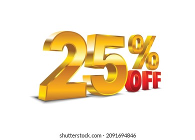 25 percent 3D text, big golden fonts isolated on white background. vector EPS