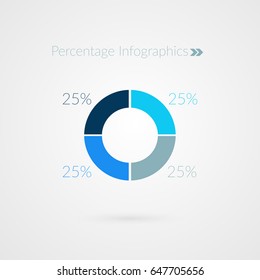 25 percent blue pie chart symbol. Percentage vector infographics. Four parts circle diagram. Quarter business presentation 