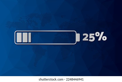 gráfico de 25 por ciento. Icono vectorial infográfico con fondo azul bajo de poli. Elemento para progreso, crecimiento, descarga, negocios, finanzas, diseño web, presentación