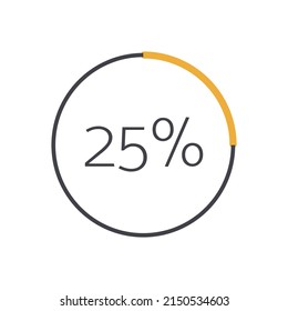 25 percent chart. Vector percentage infographic element. Yellow isolated icon. Sign for download, growth, progress, business, finance, design