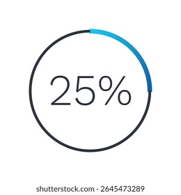 25 percent circle circle chart. Isolated symbol. Vector gradient element. Infographic sign. Illustration, icon for business, finance, report, web design, downloading, presentation