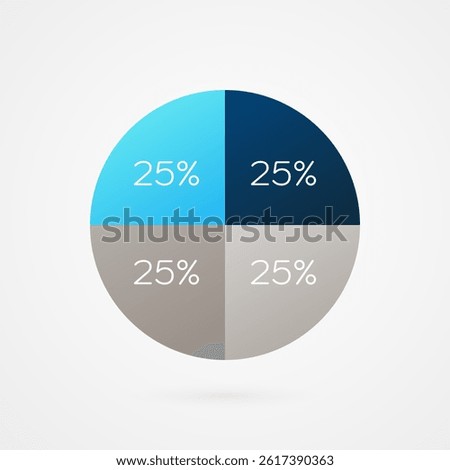 25 percent circle pie chart. Isolated symbol divided into 4 parts. Vector gradient element. Infographic sign. Illustration, icon for business, finance, report, web design