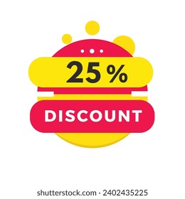 25 percent discount banner, modern label design for sale announcement. Store badge icon or advertising, business. vector design.