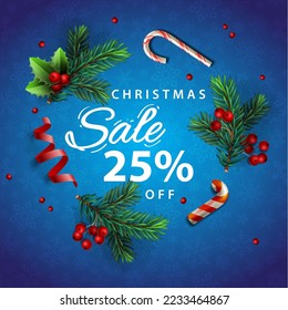 25 Percent Discount Christmas Sale vector background 25% tag