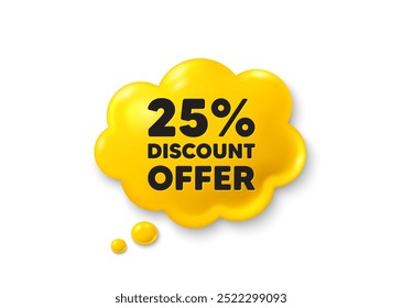 25 percent discount. Comic speech bubble 3d icon. Sale offer price sign. Special offer symbol. Discount chat offer. Speech bubble comic banner. Discount balloon. Vector