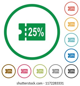 25 percent discount coupon flat color icons in round outlines on white background