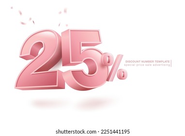 25 percent discount font in 3d vector style. Special offer 25% discount vector illustration.