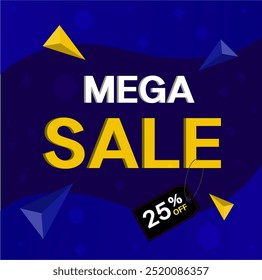 25 percent discount. Discount on creative composition. 3d mega sale 25% symbol with decorative objects. Sale banner and poster. Vector illustration.