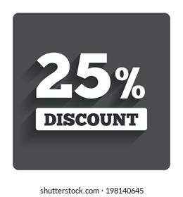 25 percent discount sign icon. Sale symbol. Special offer label. Gray flat button with shadow. Modern UI website navigation. Vector