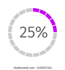 25 Prozent gefüllte runde Ladestange. Symbol für Fortschritt, Warten, Puffern oder Herunterladen. Infografik-Element für Website oder mobile Schnittstelle. Vektorgrafik einzeln auf weißem Hintergrund