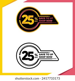 25 percent Flat offer stamp, sticker clearance sale. Finance product emblem Vector Premium