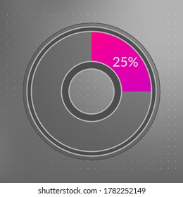 25 percent isolated pie chart. Percentage vector, transparent infographic icon on dotted background. Circle sign for business, finance, web design, download, progress