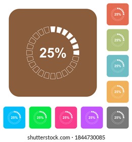 25 por ciento de iconos planos cargados en fondo de color cuadrado redondeado vívido.