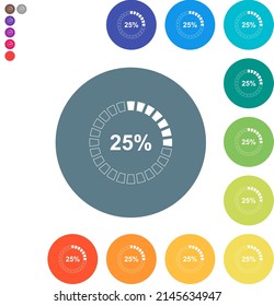 25 percent loaded flat white icons on round color backgrounds. 17 background color variations are included.