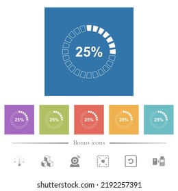 25 percent loaded flat white icons in square backgrounds. 6 bonus icons included.