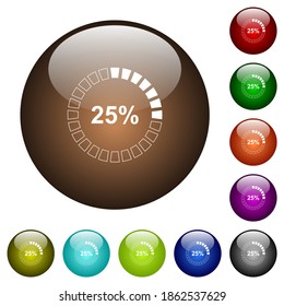 25 percent loaded white icons on round glass buttons in multiple colors