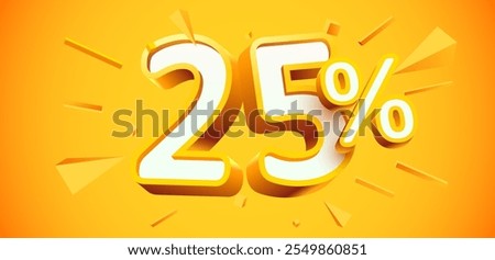 25 percent Off. 3d number 25. Sale banner. Vector illustration.