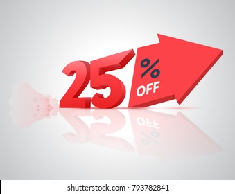 25 percent off with big arrow for sale banner promotion. Vector illustration.
