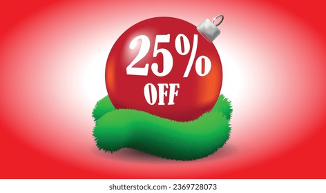 25 percent off christmas red ball with green garlands