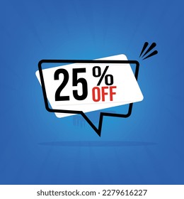 25 percent off. Discount for big sales. white balloon on a blue background