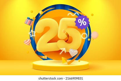 25 percent Off. Discount creative composition. Sale symbol with decorative objects. Sale banner and poster. Vector illustration.