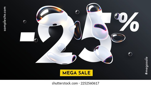 25 percent Off. Discount creative composition with water drops. Fresh Sale banner and poster. Vector illustration.