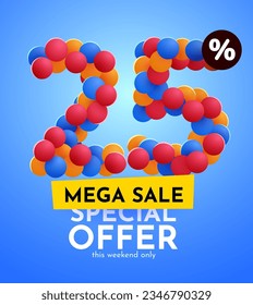 25 percent Off. Discount creative composition. Mega Sale. Vector illustration.