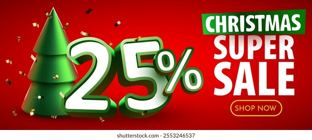 25 percent Off. Discount creative composition. Merry Christmas and Happy New Year. Sale banner and poster. Vector illustration.