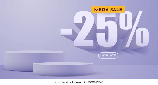 25 percent Off. Discount creative composition. Product presentation, mock up, podium. Sale banner and poster. Vector illustration.