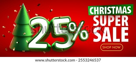 25 percent Off. Discount creative composition. Merry Christmas and Happy New Year. Sale banner and poster. Vector illustration.