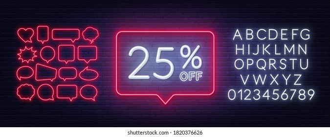 25 Percent Off Discount Neon Sign On Brick Wall Background