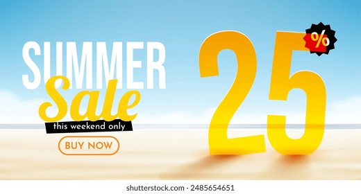 25 Prozent Rabatt. Rabatt Sommerzusammensetzung. Ocean Beach. Sale Banner und Poster. Vektorillustration.