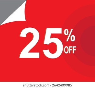 25% de desconto. Desconto para suas vendas. Vermelho e branco. 
