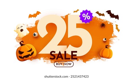 25 percent off. Halloween sale banner template. Podium and numbers with amount of discount. Special October offer. Vector illustration.
