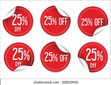 25 Percent Off Red Paper Sale Stickers