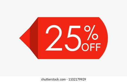 25 percent off. Sale and discount price tag, icon or sticker. Vector illustration.