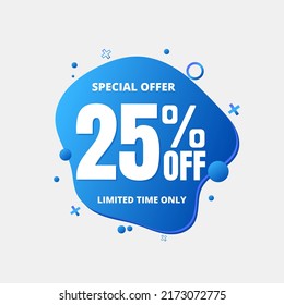 25% percent off, special (offer), limited time only. 3D light blue bubble design. Super discount online coupon. vector illustration, 1Twenty-five 