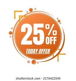25% percent off (TODAY OFFER), orange 3D icon design, with lots of super discount details. vector illustration
