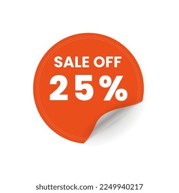 25 percent peeling sticker orange color for sale off promotion concept, orange circle price tag, poster vector illustration.