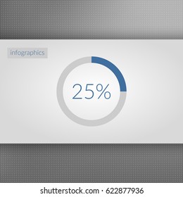 25 percent pie chart symbol. Percentage vector infographics. Circle diagram sign isolated on dotted background 