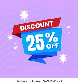 25 Percent Promotional Discount Banner Design with Blue Balloon and Purple Background for Sales, Offers, and Marketing Promotions
