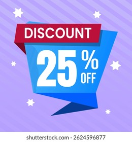 25 Percent Promotional Discount Banner Design with Blue Balloon and Purple Background for Sales, Offers, and Marketing Promotions
