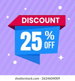 25 Percent Promotional Discount Banner Design with Blue Balloon and Purple Background for Sales, Offers, and Marketing Promotions