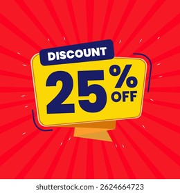 25 Percent Promotional Discount Banner Design with Yellow Balloon and Red Background for Sales, Offers, and Marketing Promotions
