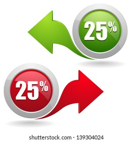 25 percent red and green button with arrow