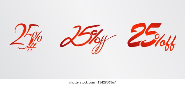 25 percent sale with calliography text shapes icon set 